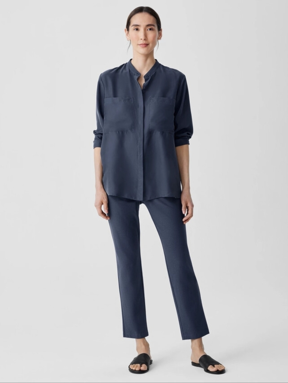 EILEEN FISHER Washable Stretch Crepe Slim Ankle Pant In Ocean Deep Navy XLarge